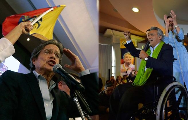 El socialista Lenín Moreno y el exbanquero Guillermo Lasso clamaron este domingo la victoria en Ecuador