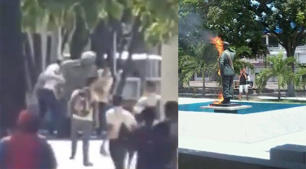 [:es]Quemaron y destruyeron estatua de Chavez en Zulia (+Video)[:]