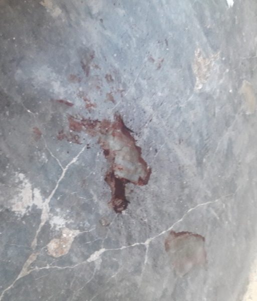 Rastros de sangre en el porche de la casa de Ricardo Bonilla.