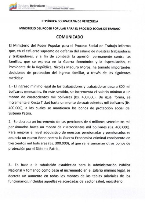 [:es]Menos de $4 es el nuevo salario mínimo mensual en Venezuela[:]